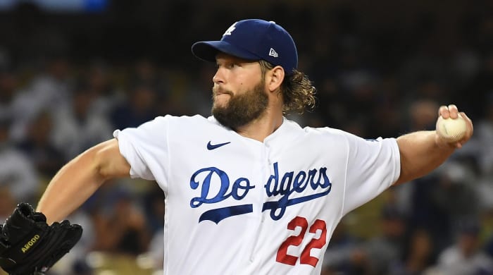 Los Angeles Dodgers starting pitcher Clayton Kershaw (22) pitches against the Arizona Diamondbacks in the first inning at Dodger Stadium.